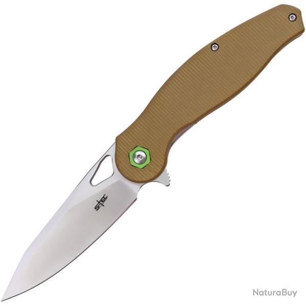 Couteau Pliant S-TEC TS502 Lame Acier 14C28N Sandvik Manche G10 Tan Linerlock STTS502BR