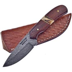 Couteau Frost Cutlery Skinner Lame Acier Damas Manche Palissandre et Cerf Marron &Eacute;tui FVFD34RWST