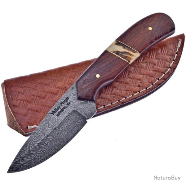 Couteau Frost Cutlery Skinner Lame Acier Damas Manche Palissandre et Cerf Marron �tui FVFD34RWST