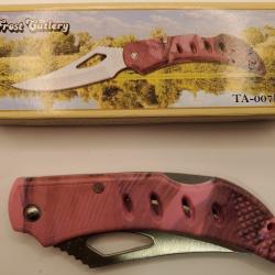 Couteau Frost Cutlery Tac Assault Lame Acier Inoxydable Manche Synth&eacute;tique Rose Lockback FTA007PC