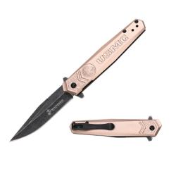 Couteau USMC Lame Acier 3Cr13MoV Manche Aluminium Tan Liner Lock USMA3009TN