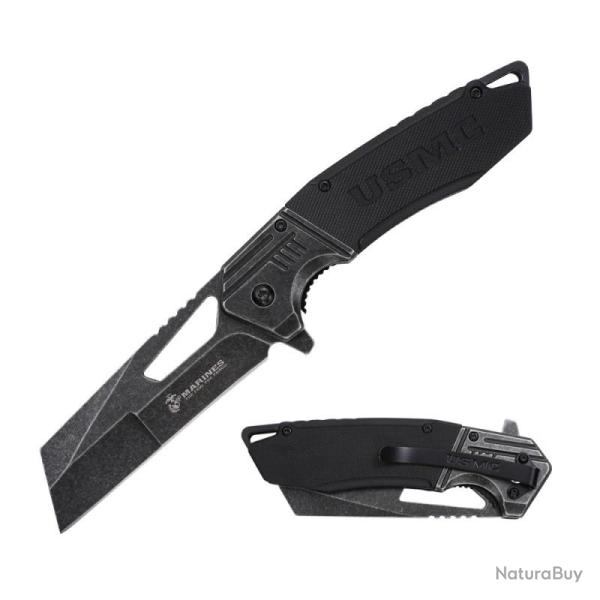 Couteau USMC Lame Acier Inox Manche G10 Noir Liner Lock USMA3008BK
