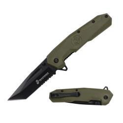 Couteau USMC Lame Acier Inox Manche Nylon Vert Liner Lock USMA3007GN