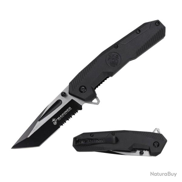 Couteau USMC Lame Acier Inox Manche Nylon Noir Liner Lock USMA3007BK