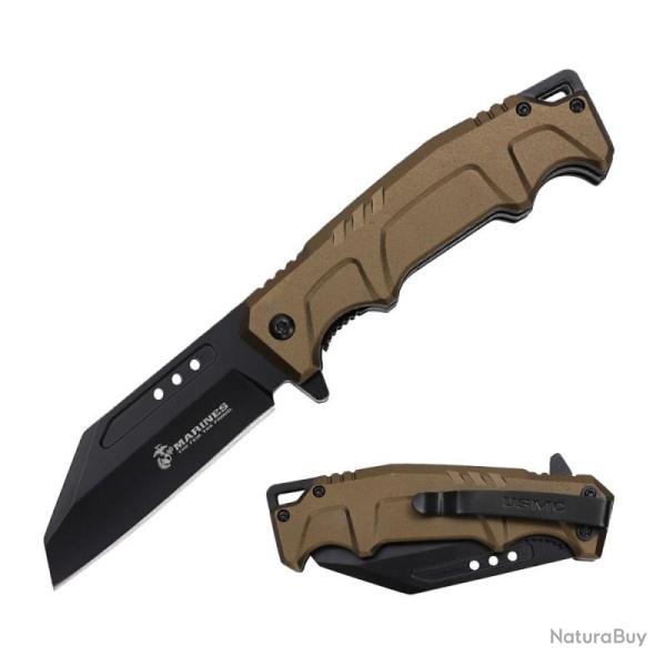 Couteau USMC Lame Acier Inox Manche Aluminium Vert Liner Lock USMA3006GN
