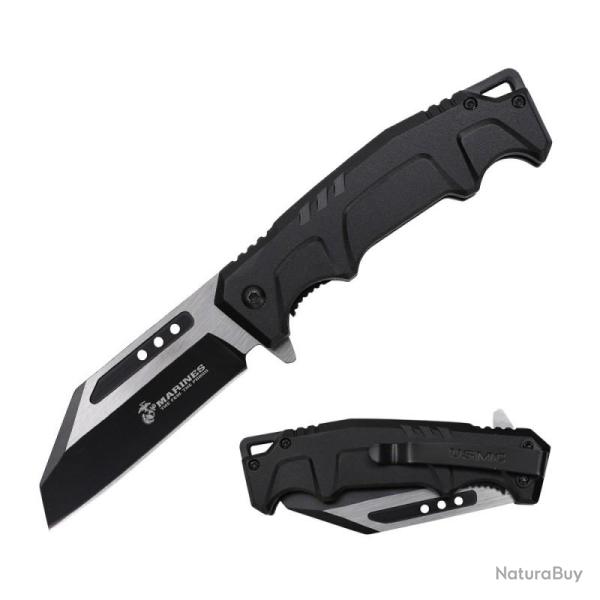 Couteau USMC Lame Acier Inox Manche Aluminium Noir Liner Lock USMA3006BK