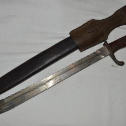 BAIONNETTE MAUSER MODELE 1898/05 PIONNIER (LAME A SCIE)-1&deg; TYPE FOURREAU EN CUIR-GUERRE 1914/1918
