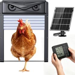 Porte Poulailler Automatique Solaire avec Contr&ocirc;leur &Eacute;tanche, Minuterie, Fonction Anti-pincement, D&eacute;