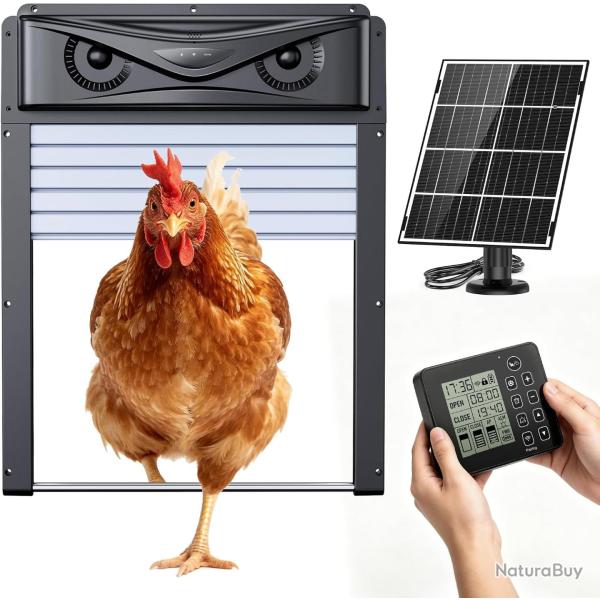 Porte Poulailler Automatique Solaire avec Contr�leur �tanche, Minuterie, Fonction Anti-pincement, D�