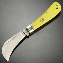 Couteau Serpette Rough Rider Hawkbill Lame Acier 440A Manche Synth&eacute;tique Jaune Slip Joint RR861