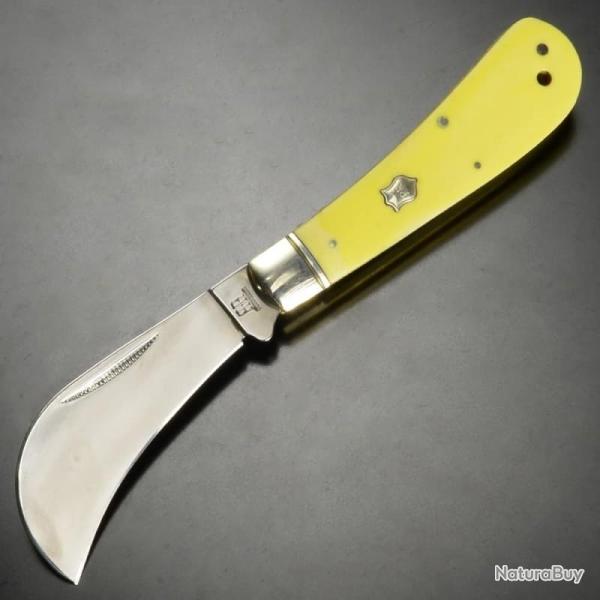 Couteau Serpette Rough Rider Hawkbill Lame Acier 440A Manche Synth�tique Jaune Slip Joint RR861