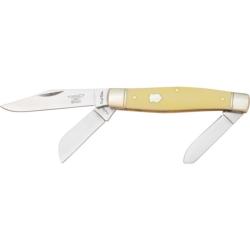 Couteau Pliant Rough Rider Large Stockman Lame Acier 440 Manche Synth&eacute;tique Jaune Slip Joint RR603