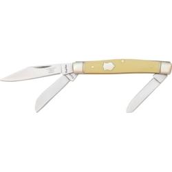 Couteau Pliant Rough Rider Stockman Lame Acier 440 Manche Synth&eacute;tique Jaune Slip Joint RR602