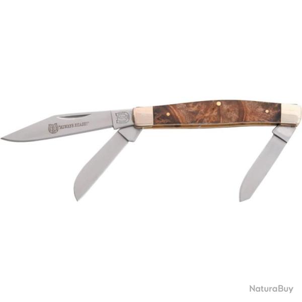 Couteau Pliant Rough Rider Stockman Lame Acier 440 Manche Bois Marron Slip Joint RR261