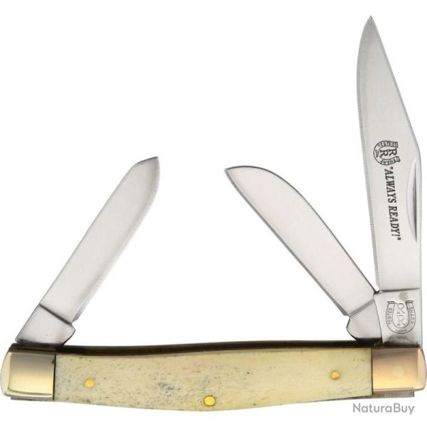 Couteau Pliant Rough Rider Stockman Lame Acier Inoxydable Manche Os Blanc Slip Joint RR248