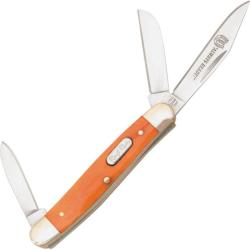 Couteau Pliant Rough Rider Small Stockman Lame Acier 440 Manche Os Orange Slip Joint RR244