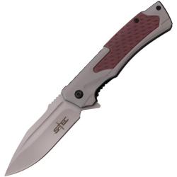 Couteau Pliant S-TEC T271285 Lame Inox Manche Aluminium Gris et Rouge Linerlock A/O STT271285