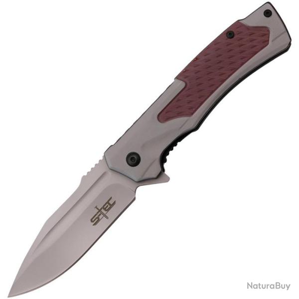 Couteau Pliant S-TEC T271285 Lame Inox Manche Aluminium Gris et Rouge Linerlock A/O STT271285