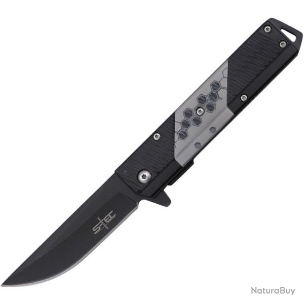Couteau Pliant S-TEC T271279 Lame Inox Manche Aluminium Noir et Gris Linerlock A/O STT271279SL