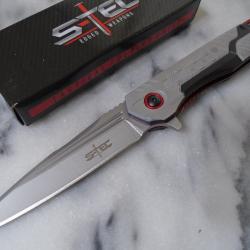Couteau Pliant S-TEC T271278 Lame Inox Manche Aluminium Gris et Rouge Linerlock A/O STT271278
