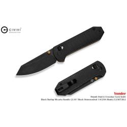 Couteau Pliant Civivi Yonder Lame Noire Acier 14C28N Manche Micarta Noir Crossbar Lock CIVC23073B2