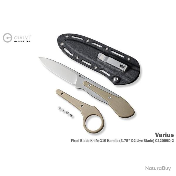 Couteau Fixe Civivi Varius Lame Acier D2 Manche G10 Tan Housse Kydex CIVC22009D2