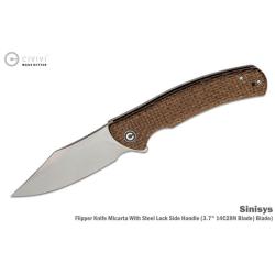 Couteau Pliant Civivi Sinisys Lame Acier 14C28N Manche Micarta Marron Framelock CIVC200392
