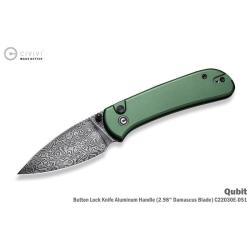 Couteau Pliant Civivi Qubit Lame Acier Damas Manche Aluminium Vert Button Lock CIVC22030EDS1