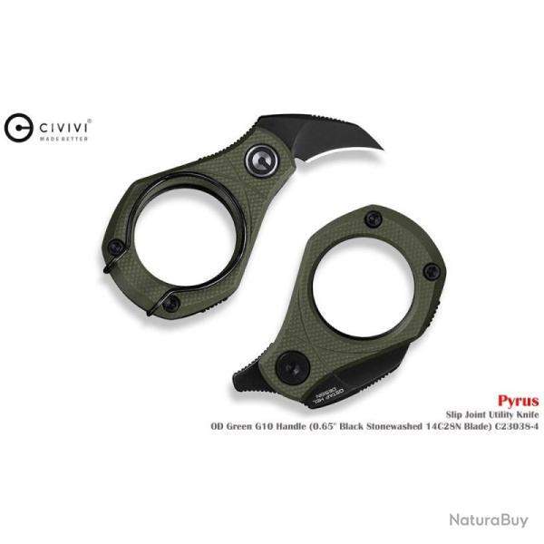 Couteau Pliant Civivi Pyrus Utility Lame Acier 14C28N Manche G10 Vert OD Slip Joint CIVC230384
