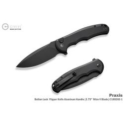 Couteau Pliant Civivi Praxis Lame Noire Acier Nitro-V Manche Aluminium Noir Button Lock CIVC18026E1