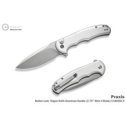 Couteau Pliant Civivi Praxis Lame Acier Nitro-V Manche Aluminium Argent&eacute; Button Lock CIVC18026E2