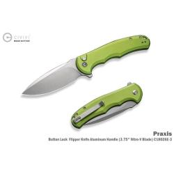 Couteau Pliant Civivi Praxis Lame Acier Nitro-V Manche Aluminium Vert Citron Button Lock CIVC18026E3