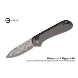 Couteau Civivi Elementum II Lame Acier Damas Manche Carbone Fibr&eacute; Twill Button Lock C18062PBDS1