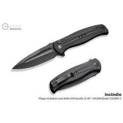Couteau Pliant Civivi Incindie Lame Spear Point Acier 14C28N Manche G10 Noir Button Lock CIVC230531