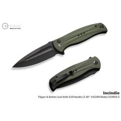 Couteau Pliant Civivi Incindie Lame Spear Point Acier 14C28N Manche G10 Vert Button Lock CIVC230532