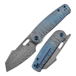 Couteau Kansept Orlok Lame Acier Damas Manche Titane Bleu Nested Liner Lock K2111A5