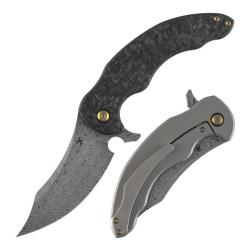 Couteau Kansept Gilgamesh Lame Acier Damas Manche Carbone Shred Titane Frame Lock K1128A3