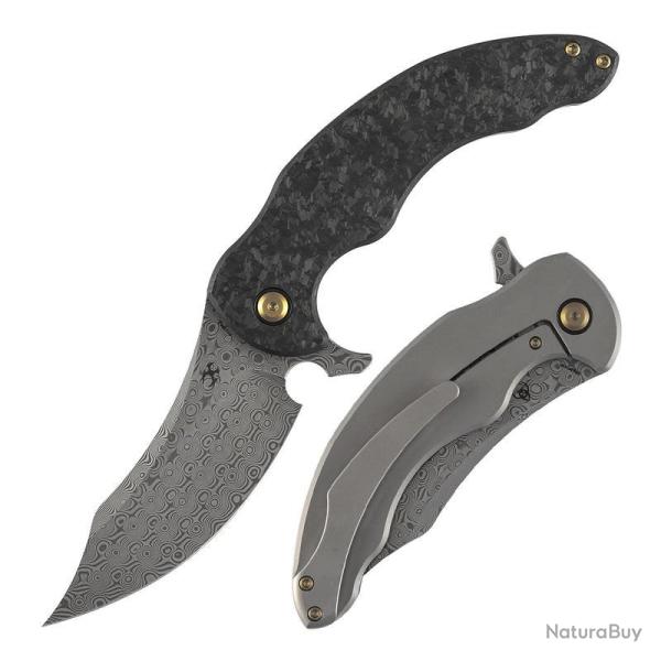 Couteau Kansept Gilgamesh Lame Acier Damas Manche Carbone Shred Titane Frame Lock K1128A3
