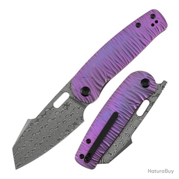 Couteau Pliant Kansept Orlok Lame Acier Damas Manche Titane Violet Nested Liner Lock K2111A6