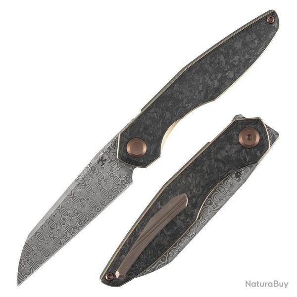 Couteau Pliant Kansept Halide Lame Acier Damas Manche Carbone Shred Liner Lock K1136A6