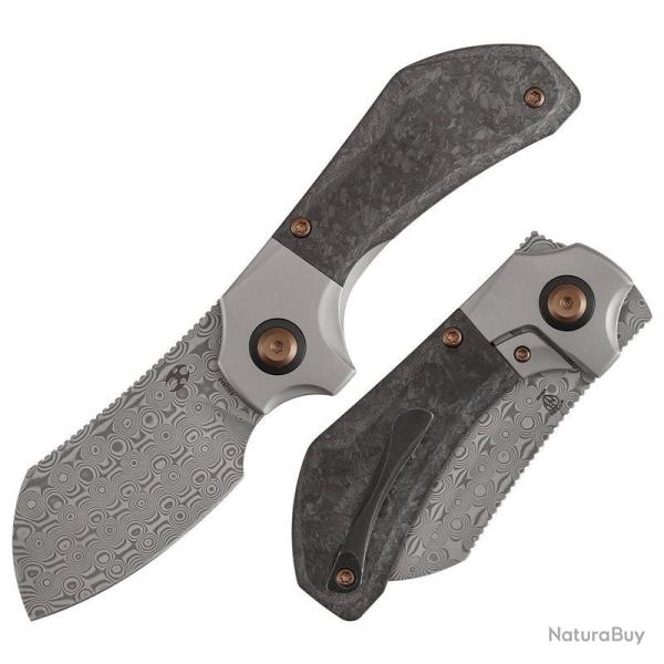 Couteau Pliant Kansept Pluto Lame Acier Damas Manche Titane Carbone Shred Bolster Lock K3129A3