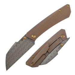 Couteau Pliant Kansept Contra Lame Acier Damas Manche Titane Bronze Frame Lock K1139A4