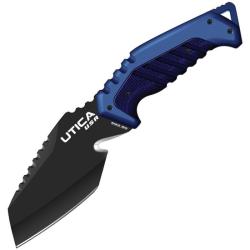 Couteau Fixe Utica Fishtail Lame Acier 8Cr13MoV Manche Polym&egrave;re Noir et Bleu &Eacute;tui Nylon UTK917082CP