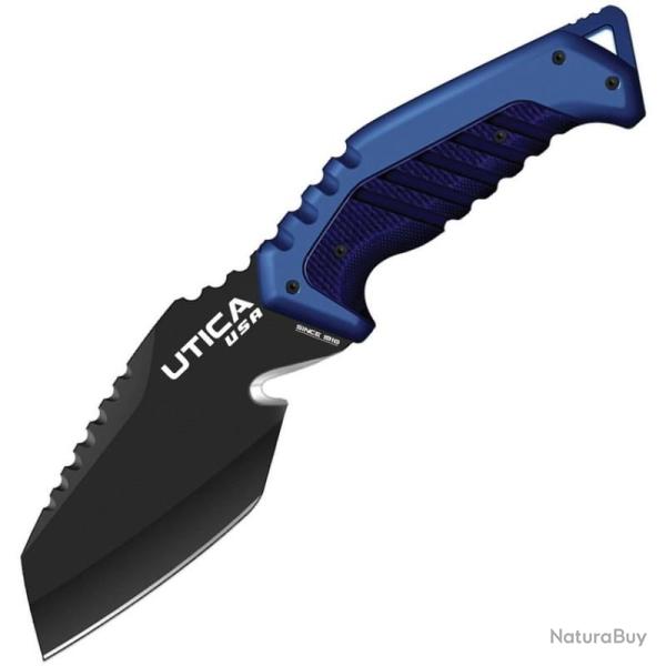 Couteau Fixe Utica Fishtail Lame Acier 8Cr13MoV Manche Polym�re Noir et Bleu �tui Nylon UTK917082CP