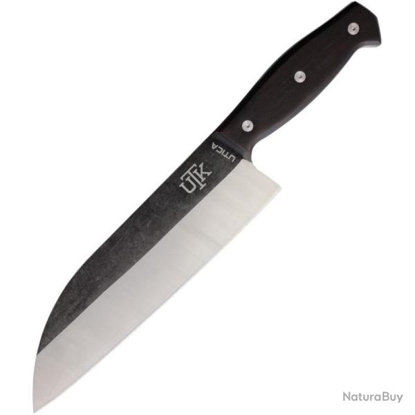 Couteau Santoku Utica Homestead III Lame Acier 440C Manche �b�ne Noir �tui Cuir USA UTK11780