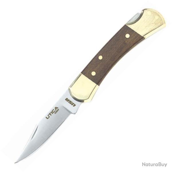 Couteau Pliant Utica Original Lame Acier Carbone Manche Bois Marron Lockback USA UTK11169CP