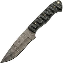 Couteau de Chasse Damas Lame Acier Manche Micarta Noir et Blanc Etui Cuir DM1306