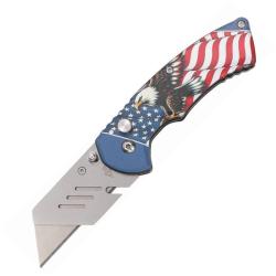 Lot de 3 Couteau S-TEC Utility Eagle Lame Inox Manche Aluminium Bleu Blanc Rouge Button STT202513
