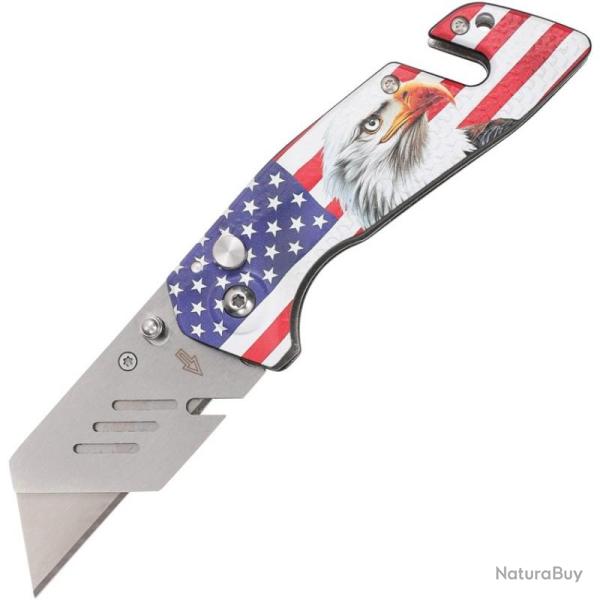 Lot of 3 Couteau S-TEC Utility Flag Eagle Lame Inox Manche Aluminium Bleu Blanc Rouge STT202505