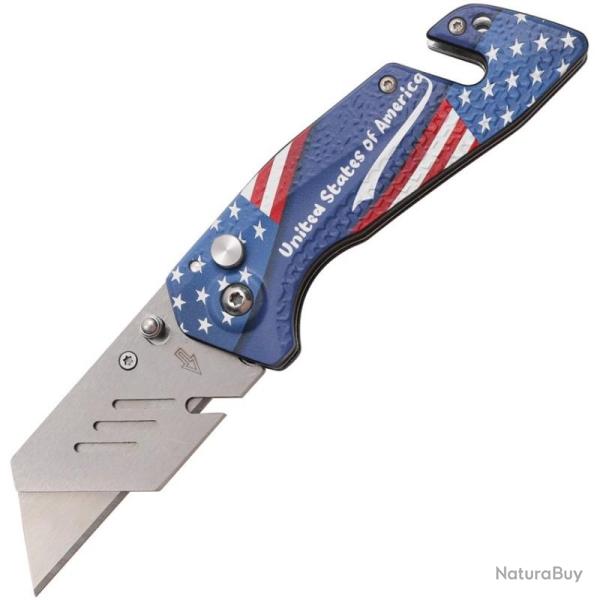 Lot de 3 Couteau S-TEC Utility Flag Lame Inox Manche Aluminium Bleu Button Lock STT202504